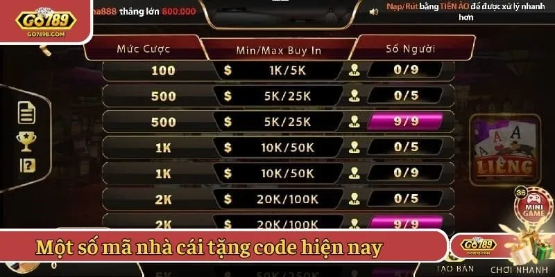 Một số mã nhà cái tặng code phổ biến hiện nay